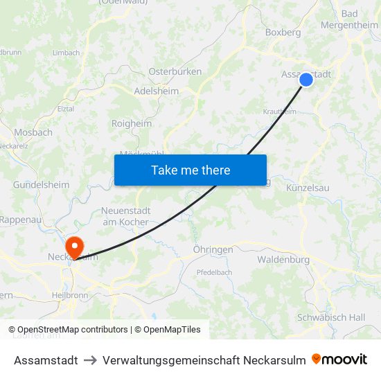 Assamstadt to Verwaltungsgemeinschaft Neckarsulm map