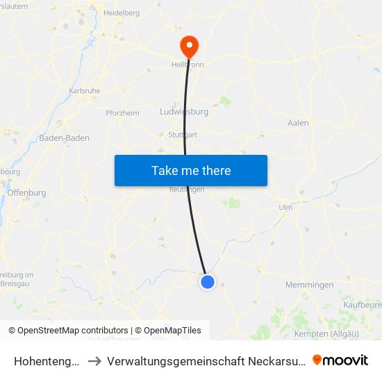 Hohentengen to Verwaltungsgemeinschaft Neckarsulm map