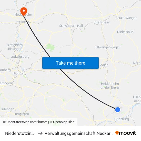 Niederstotzingen to Verwaltungsgemeinschaft Neckarsulm map