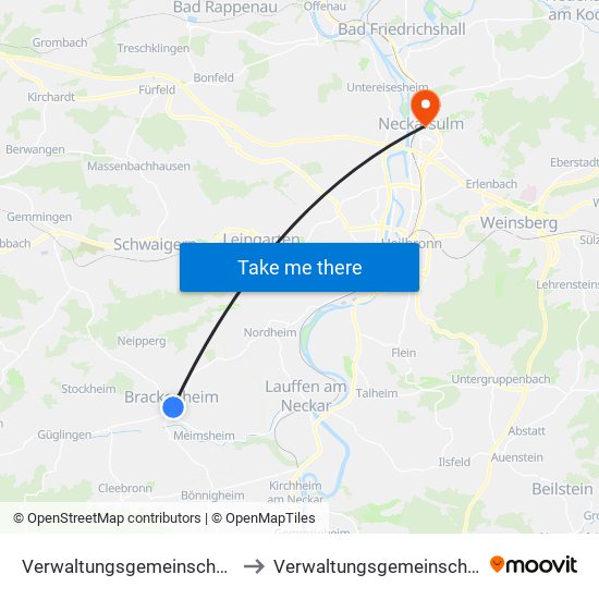 Verwaltungsgemeinschaft Brackenheim to Verwaltungsgemeinschaft Neckarsulm map