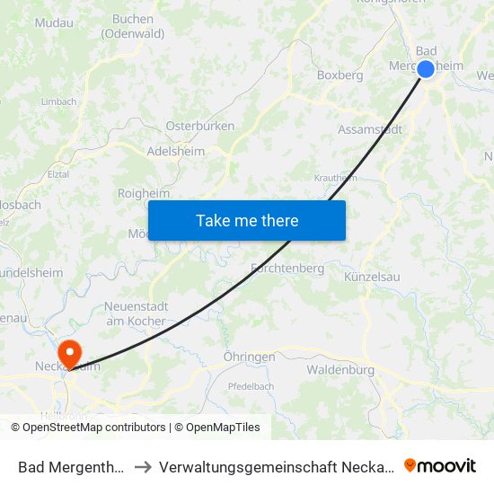 Bad Mergentheim to Verwaltungsgemeinschaft Neckarsulm map
