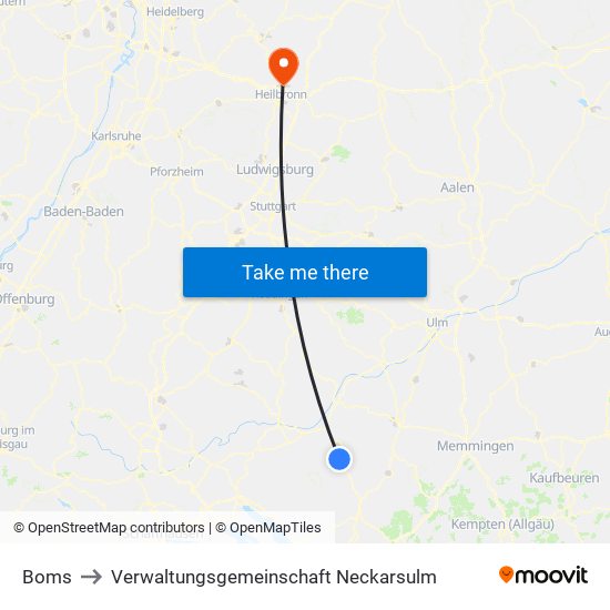 Boms to Verwaltungsgemeinschaft Neckarsulm map