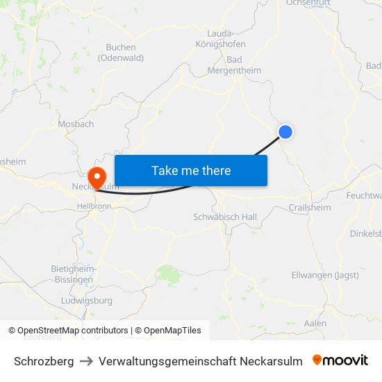 Schrozberg to Verwaltungsgemeinschaft Neckarsulm map