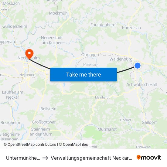 Untermünkheim to Verwaltungsgemeinschaft Neckarsulm map
