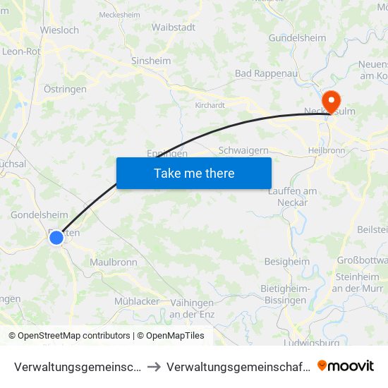 Verwaltungsgemeinschaft Bretten to Verwaltungsgemeinschaft Neckarsulm map