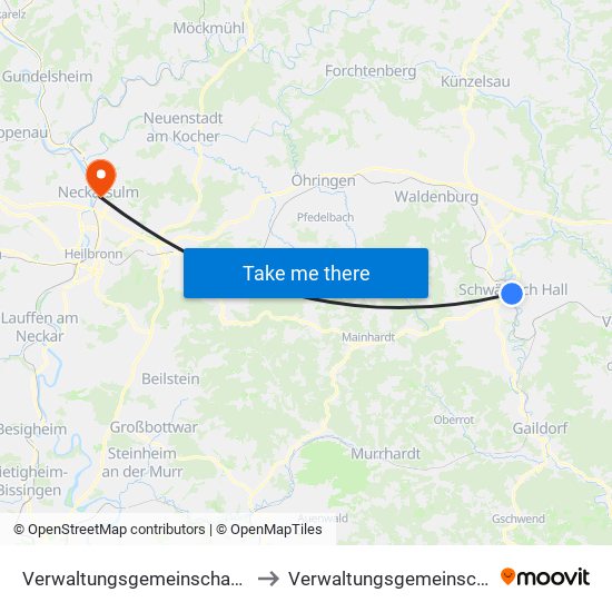 Verwaltungsgemeinschaft Schwäbisch Hall to Verwaltungsgemeinschaft Neckarsulm map