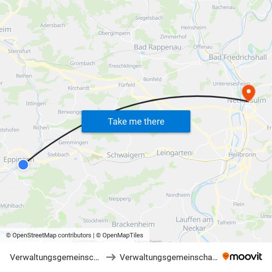 Verwaltungsgemeinschaft Eppingen to Verwaltungsgemeinschaft Neckarsulm map
