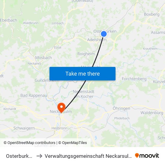Osterburken to Verwaltungsgemeinschaft Neckarsulm map