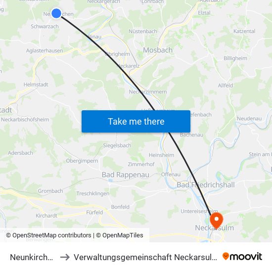 Neunkirchen to Verwaltungsgemeinschaft Neckarsulm map