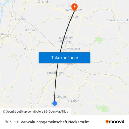 Bühl to Verwaltungsgemeinschaft Neckarsulm map