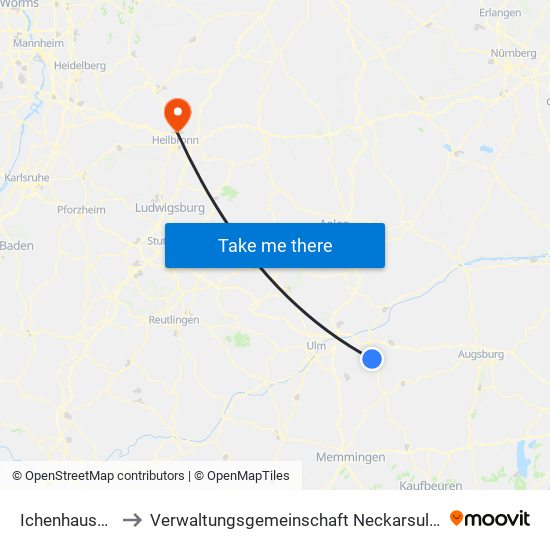 Ichenhausen to Verwaltungsgemeinschaft Neckarsulm map