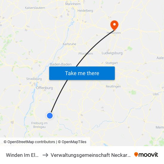 Winden Im Elztal to Verwaltungsgemeinschaft Neckarsulm map