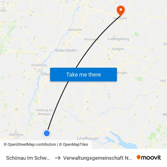 Schönau Im Schwarzwald to Verwaltungsgemeinschaft Neckarsulm map