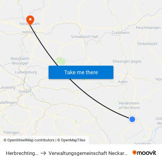 Herbrechtingen to Verwaltungsgemeinschaft Neckarsulm map