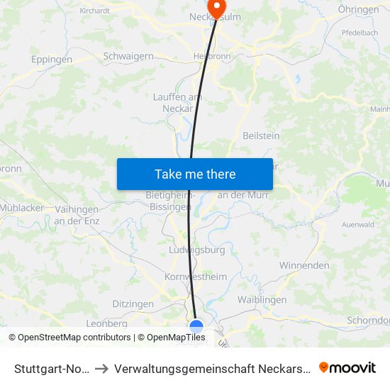 Stuttgart-Nord to Verwaltungsgemeinschaft Neckarsulm map