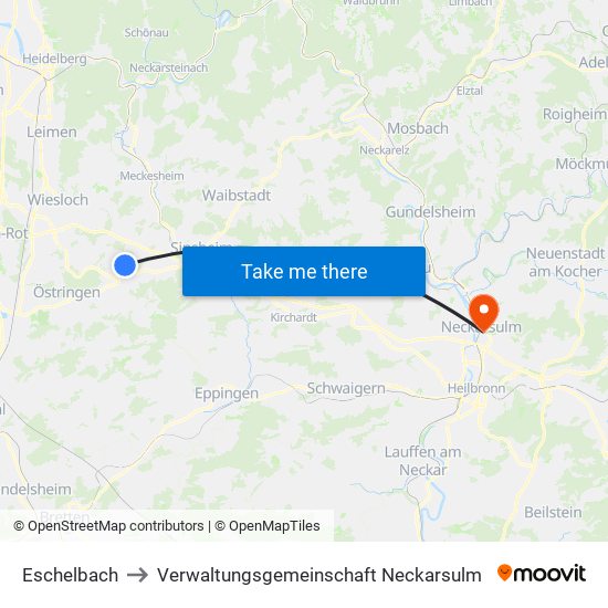 Eschelbach to Verwaltungsgemeinschaft Neckarsulm map