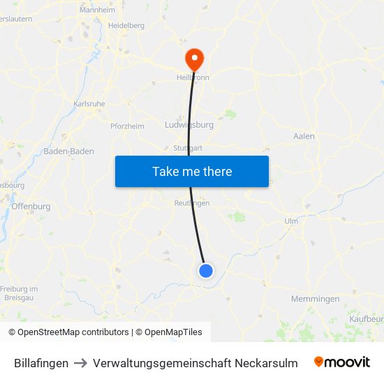 Billafingen to Verwaltungsgemeinschaft Neckarsulm map