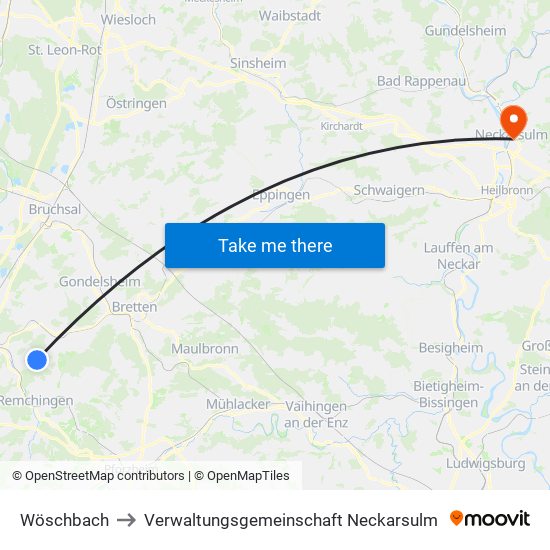 Wöschbach to Verwaltungsgemeinschaft Neckarsulm map