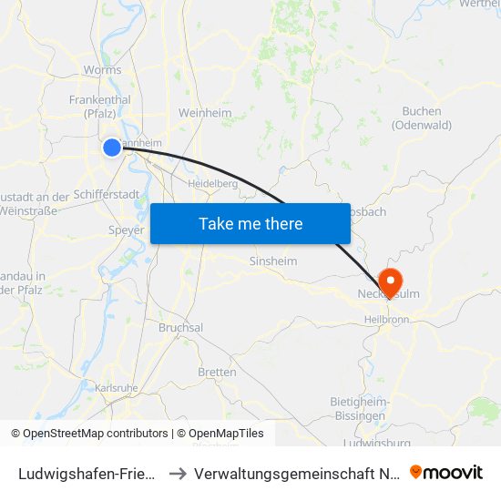 Ludwigshafen-Friesenheim to Verwaltungsgemeinschaft Neckarsulm map