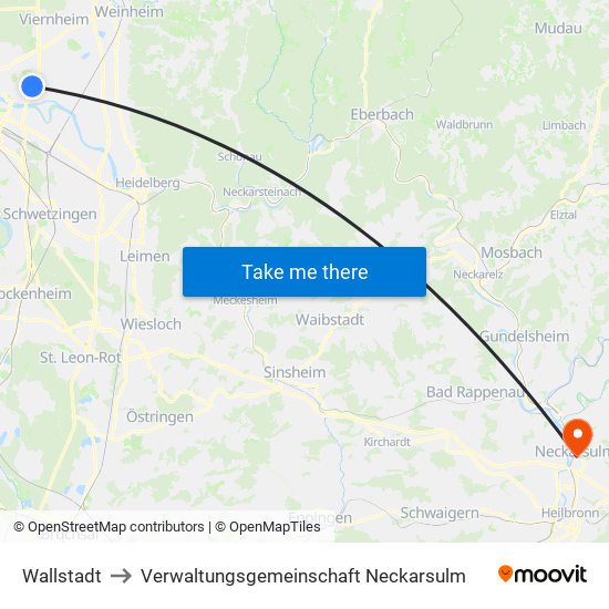 Wallstadt to Verwaltungsgemeinschaft Neckarsulm map