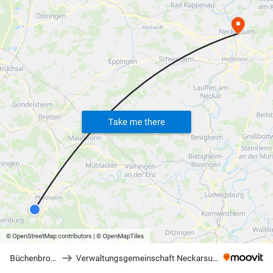 Büchenbronn to Verwaltungsgemeinschaft Neckarsulm map