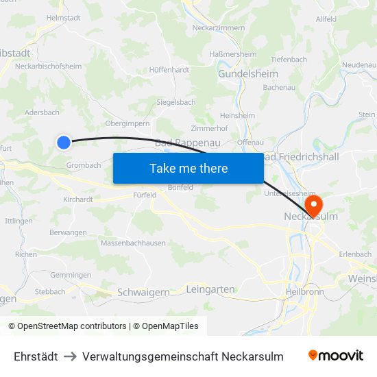 Ehrstädt to Verwaltungsgemeinschaft Neckarsulm map