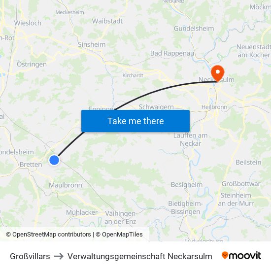 Großvillars to Verwaltungsgemeinschaft Neckarsulm map