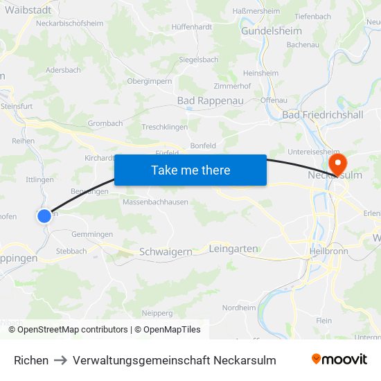 Richen to Verwaltungsgemeinschaft Neckarsulm map