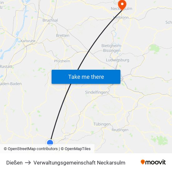 Dießen to Verwaltungsgemeinschaft Neckarsulm map