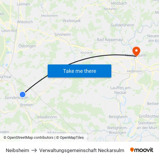 Neibsheim to Verwaltungsgemeinschaft Neckarsulm map