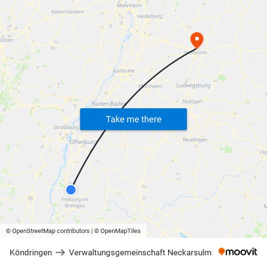 Köndringen to Verwaltungsgemeinschaft Neckarsulm map