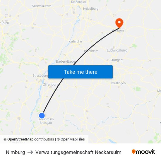 Nimburg to Verwaltungsgemeinschaft Neckarsulm map