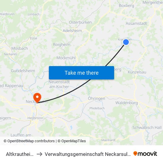 Altkrautheim to Verwaltungsgemeinschaft Neckarsulm map