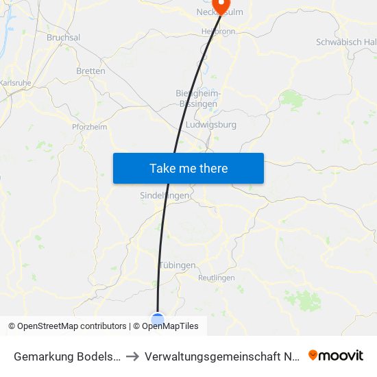 Gemarkung Bodelshausen to Verwaltungsgemeinschaft Neckarsulm map