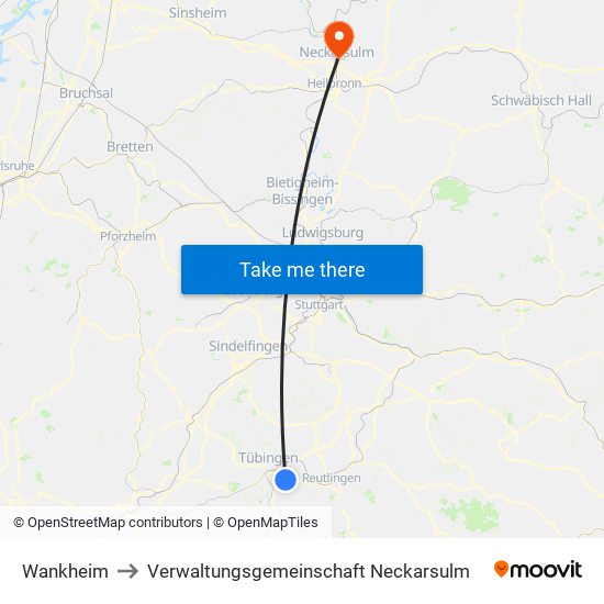 Wankheim to Verwaltungsgemeinschaft Neckarsulm map
