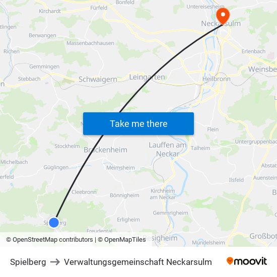 Spielberg to Verwaltungsgemeinschaft Neckarsulm map