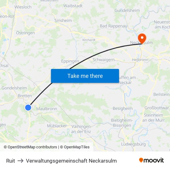 Ruit to Verwaltungsgemeinschaft Neckarsulm map