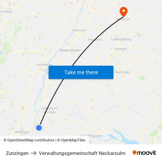 Zunzingen to Verwaltungsgemeinschaft Neckarsulm map