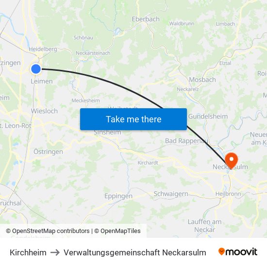 Kirchheim to Verwaltungsgemeinschaft Neckarsulm map