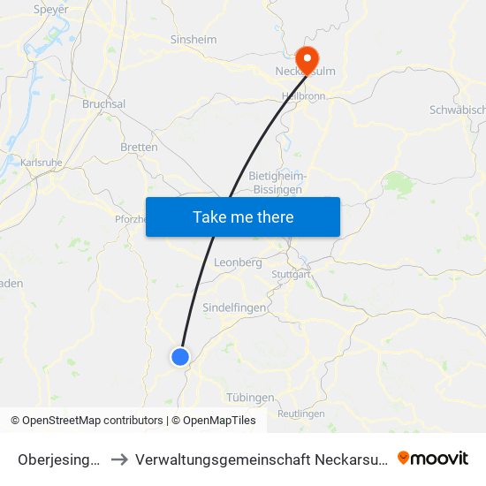 Oberjesingen to Verwaltungsgemeinschaft Neckarsulm map