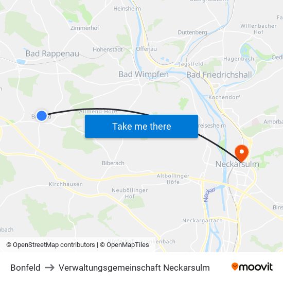 Bonfeld to Verwaltungsgemeinschaft Neckarsulm map
