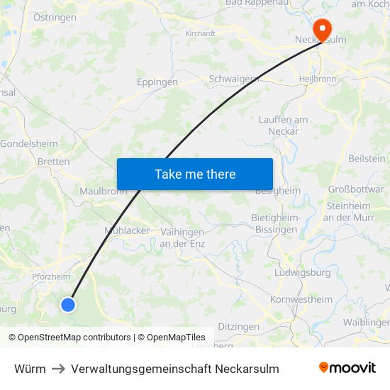 Würm to Verwaltungsgemeinschaft Neckarsulm map
