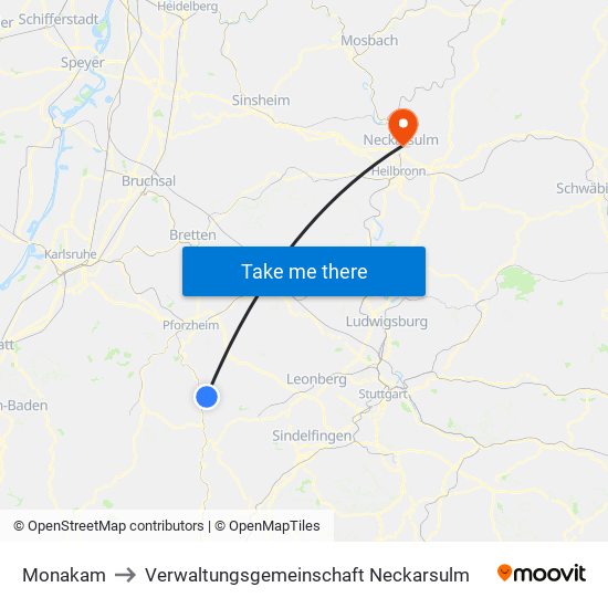 Monakam to Verwaltungsgemeinschaft Neckarsulm map