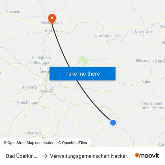 Bad Überkingen to Verwaltungsgemeinschaft Neckarsulm map