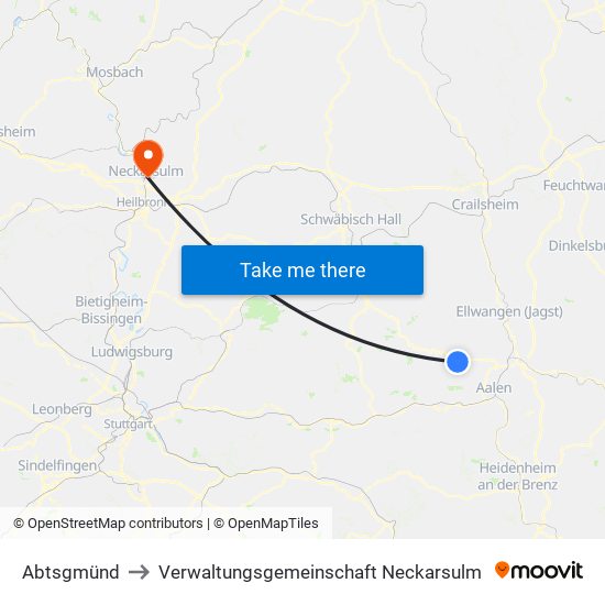 Abtsgmünd to Verwaltungsgemeinschaft Neckarsulm map