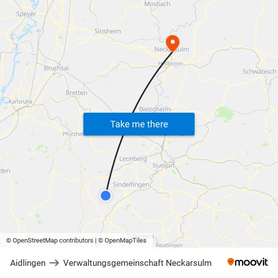 Aidlingen to Verwaltungsgemeinschaft Neckarsulm map
