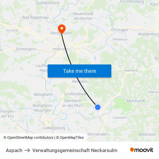 Aspach to Verwaltungsgemeinschaft Neckarsulm map