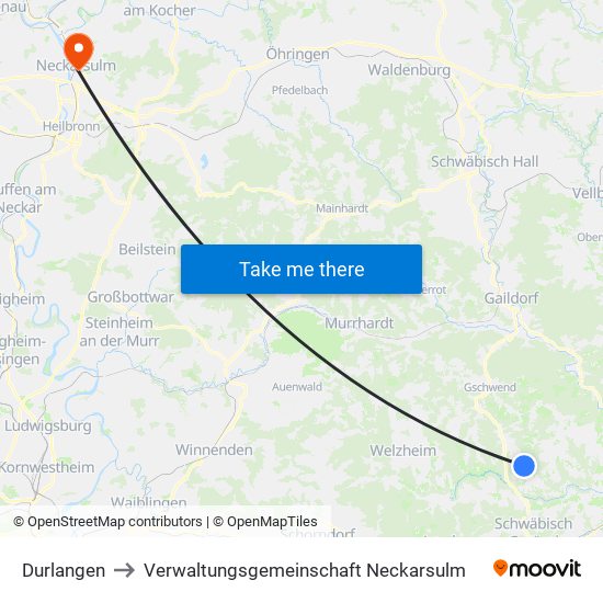 Durlangen to Verwaltungsgemeinschaft Neckarsulm map