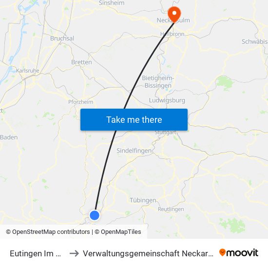 Eutingen Im Gäu to Verwaltungsgemeinschaft Neckarsulm map