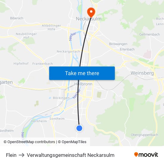 Flein to Verwaltungsgemeinschaft Neckarsulm map